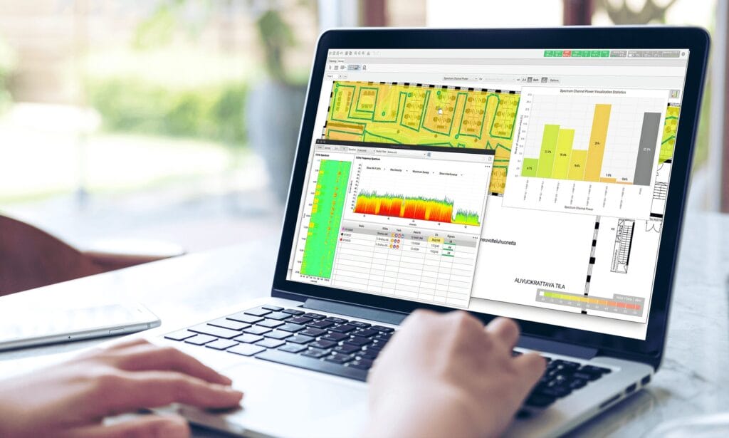 omada-survey A digital site survey report showing heatmaps and signal analysis to optimize network hardware placement based on building construction.