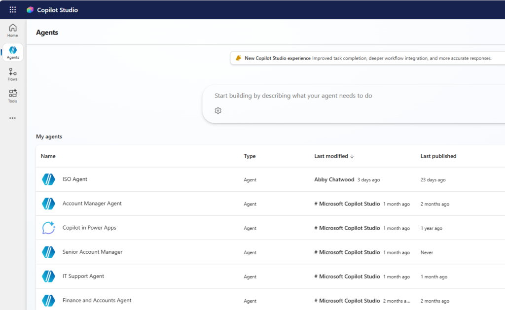 Copilot studio allows you to build agents that your staff can interact with